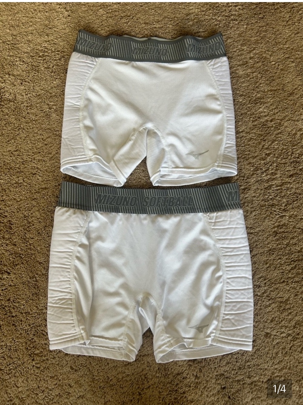 Mizuno Womens White Sliding Shorts with Gray Waistband SMALL and LARGE